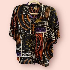 Vintage Options Rayon Abstract Print Button Up Art Shirt